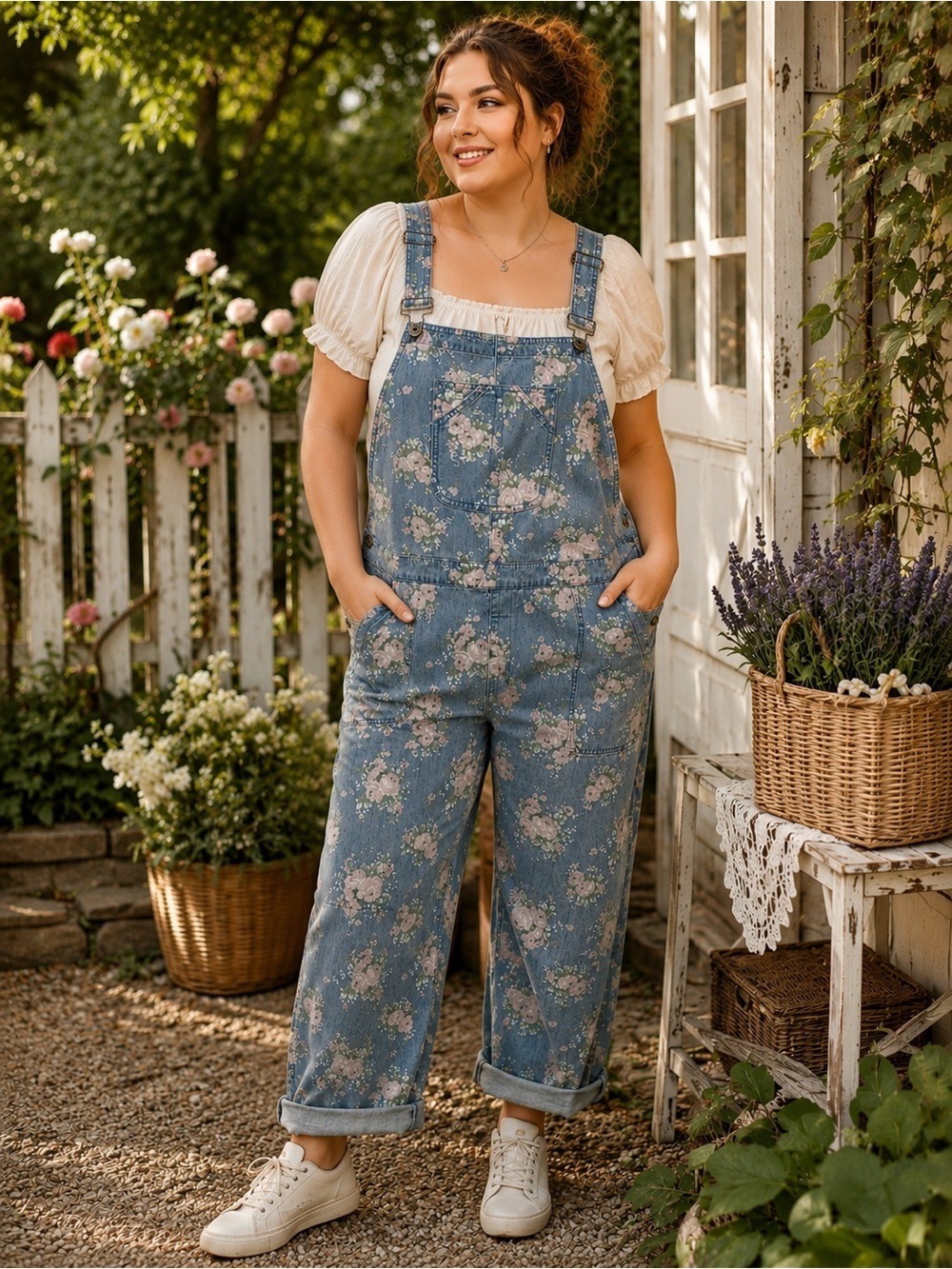 April Cornell Floral Denim Overalls XXL Cottagecore Vintage Style Prairiecore